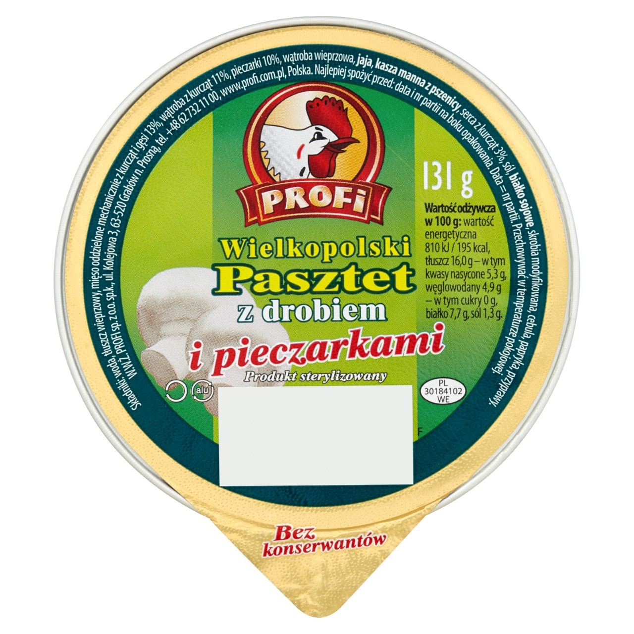 Profi pasztet z drobiem z pieczarkami 131g