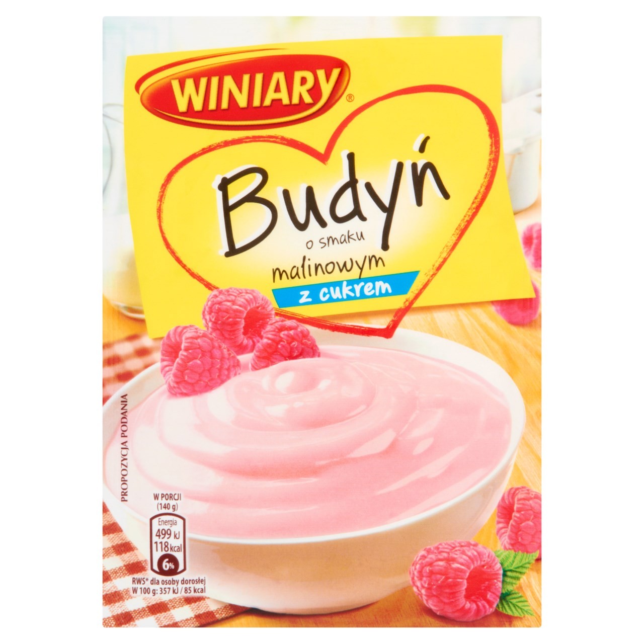 Winiary budyn z cukrem malinowy 60g